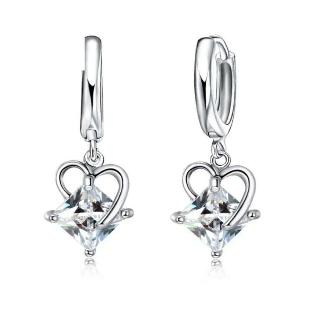 ★ Heart Necklace And Earrings 925 Sterling Silver Set Gift - Picture 3 of 3